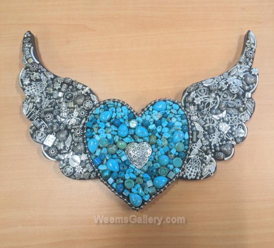 Beaded Heart w/Wings Blue by Katie Thomas